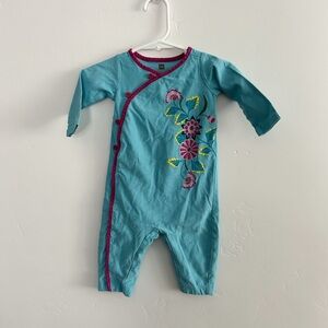 Floral Embroidered Kids One Piece - Teal